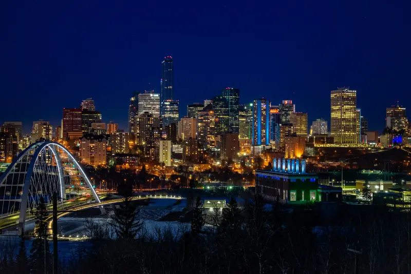 Calgary city skyline with modern healthcare facilities